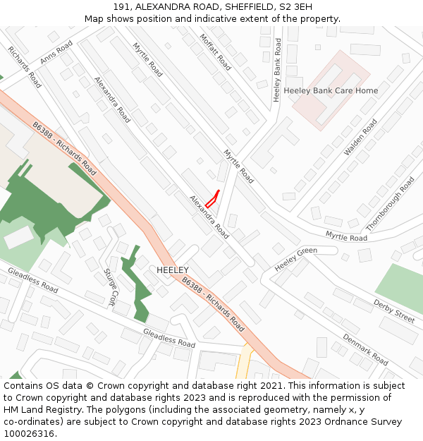 191, ALEXANDRA ROAD, SHEFFIELD, S2 3EH: Location map and indicative extent of plot