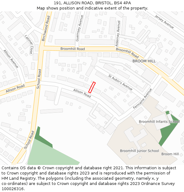 191, ALLISON ROAD, BRISTOL, BS4 4PA: Location map and indicative extent of plot