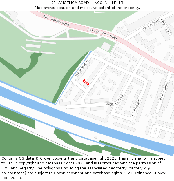 191, ANGELICA ROAD, LINCOLN, LN1 1BH: Location map and indicative extent of plot