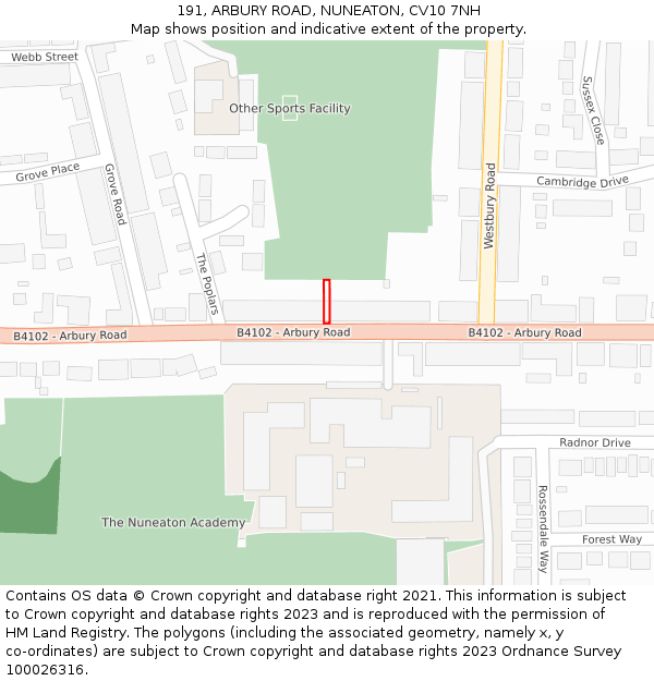 191, ARBURY ROAD, NUNEATON, CV10 7NH: Location map and indicative extent of plot