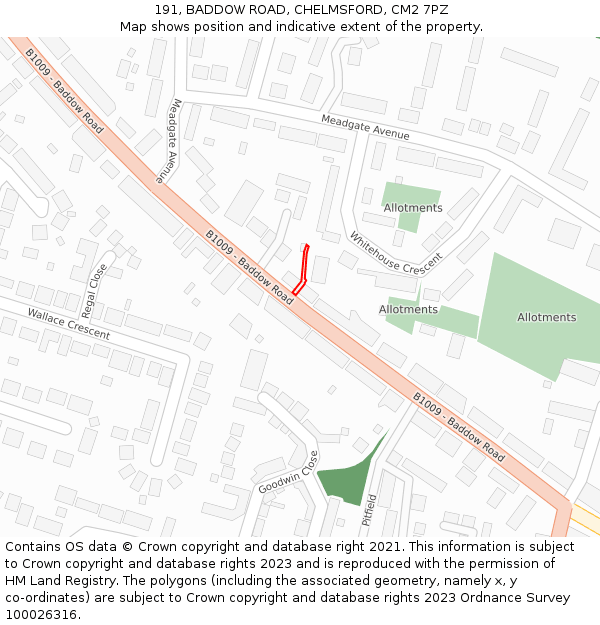 191, BADDOW ROAD, CHELMSFORD, CM2 7PZ: Location map and indicative extent of plot