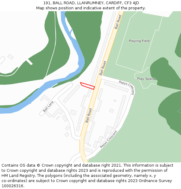 191, BALL ROAD, LLANRUMNEY, CARDIFF, CF3 4JD: Location map and indicative extent of plot