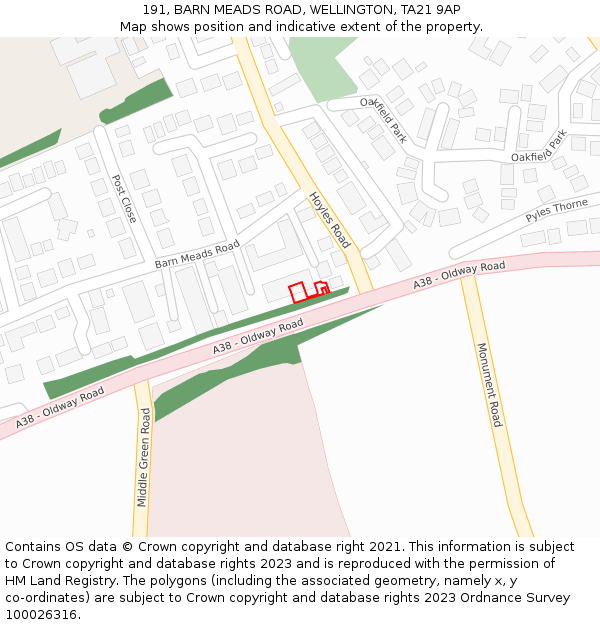 191, BARN MEADS ROAD, WELLINGTON, TA21 9AP: Location map and indicative extent of plot