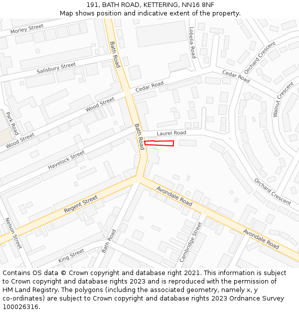 191, BATH ROAD, KETTERING, NN16 8NF: Location map and indicative extent of plot