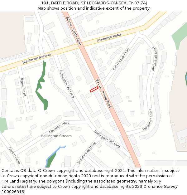 191, BATTLE ROAD, ST LEONARDS-ON-SEA, TN37 7AJ: Location map and indicative extent of plot