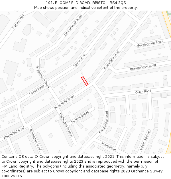 191, BLOOMFIELD ROAD, BRISTOL, BS4 3QS: Location map and indicative extent of plot