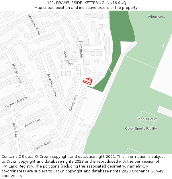 191, BRAMBLESIDE, KETTERING, NN16 9UQ: Location map and indicative extent of plot