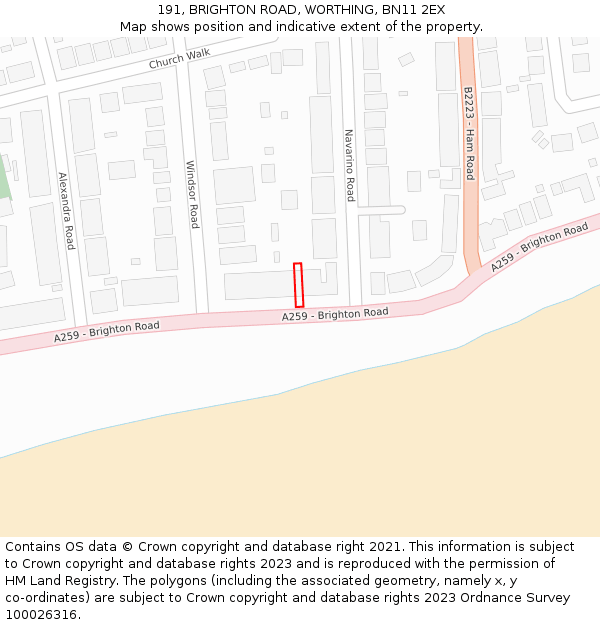 191, BRIGHTON ROAD, WORTHING, BN11 2EX: Location map and indicative extent of plot