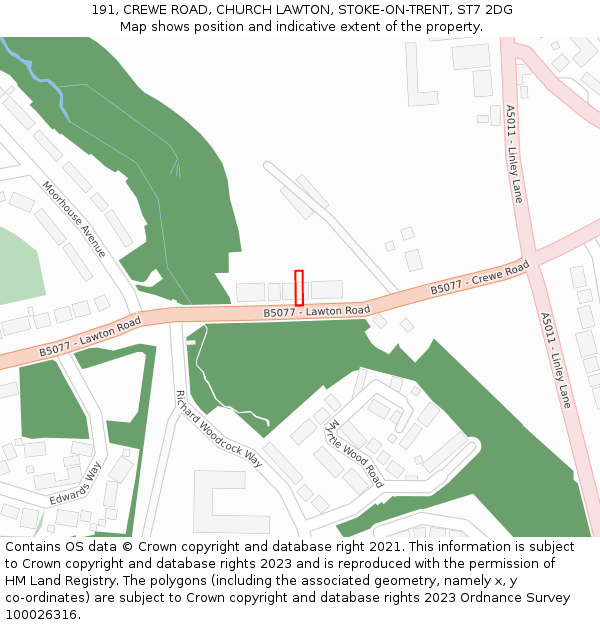 191, CREWE ROAD, CHURCH LAWTON, STOKE-ON-TRENT, ST7 2DG: Location map and indicative extent of plot