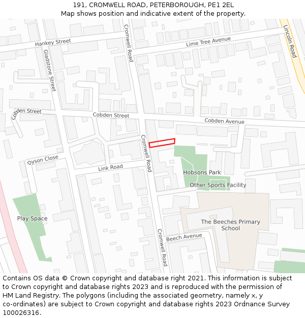 191, CROMWELL ROAD, PETERBOROUGH, PE1 2EL: Location map and indicative extent of plot