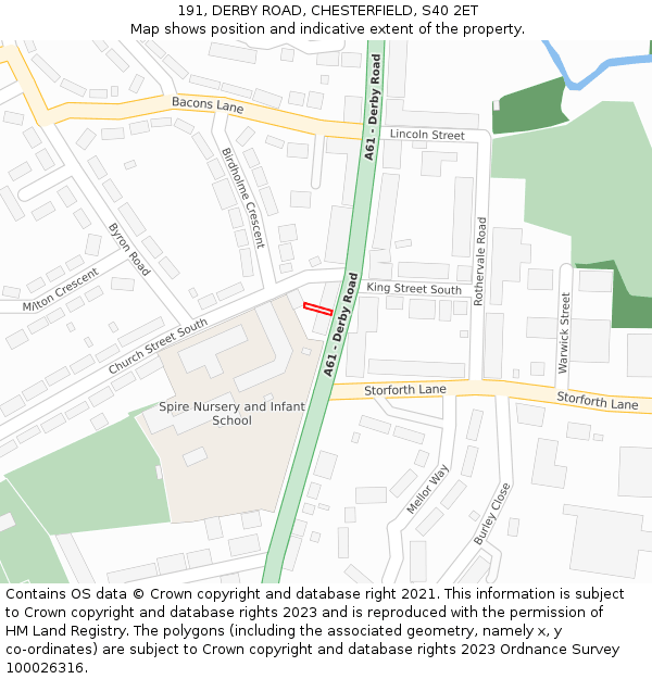 191, DERBY ROAD, CHESTERFIELD, S40 2ET: Location map and indicative extent of plot