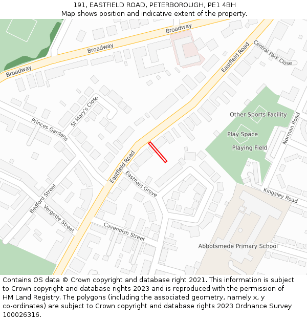 191, EASTFIELD ROAD, PETERBOROUGH, PE1 4BH: Location map and indicative extent of plot