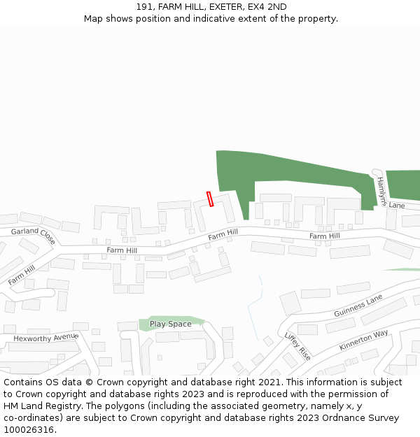 191, FARM HILL, EXETER, EX4 2ND: Location map and indicative extent of plot
