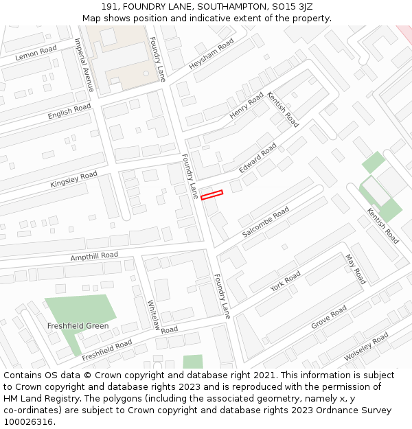 191, FOUNDRY LANE, SOUTHAMPTON, SO15 3JZ: Location map and indicative extent of plot