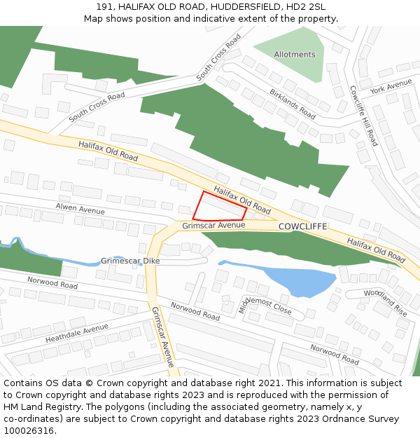 191, HALIFAX OLD ROAD, HUDDERSFIELD, HD2 2SL: Location map and indicative extent of plot
