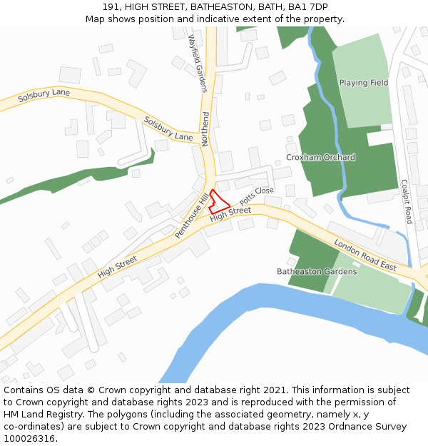 191, HIGH STREET, BATHEASTON, BATH, BA1 7DP: Location map and indicative extent of plot