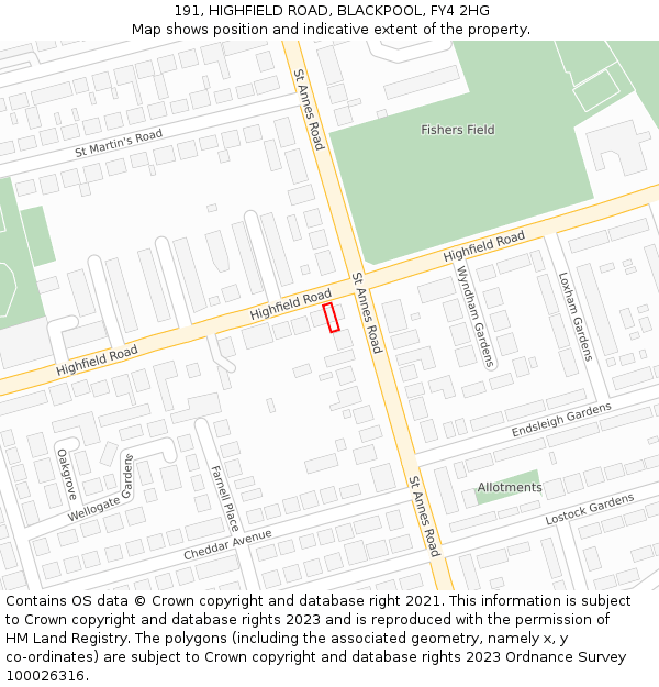 191, HIGHFIELD ROAD, BLACKPOOL, FY4 2HG: Location map and indicative extent of plot