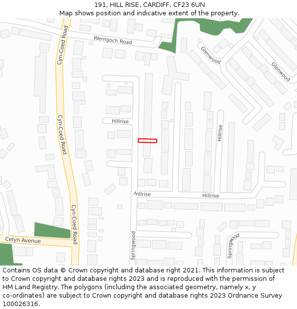 191, HILL RISE, CARDIFF, CF23 6UN: Location map and indicative extent of plot