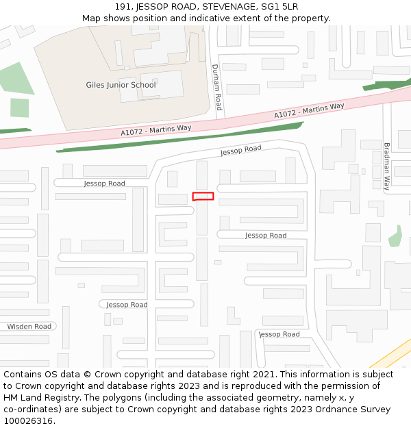 191, JESSOP ROAD, STEVENAGE, SG1 5LR: Location map and indicative extent of plot