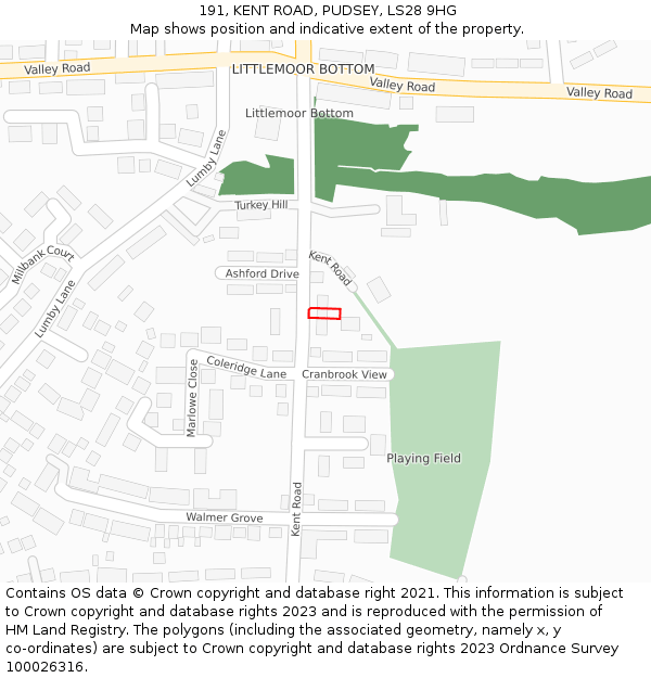 191, KENT ROAD, PUDSEY, LS28 9HG: Location map and indicative extent of plot