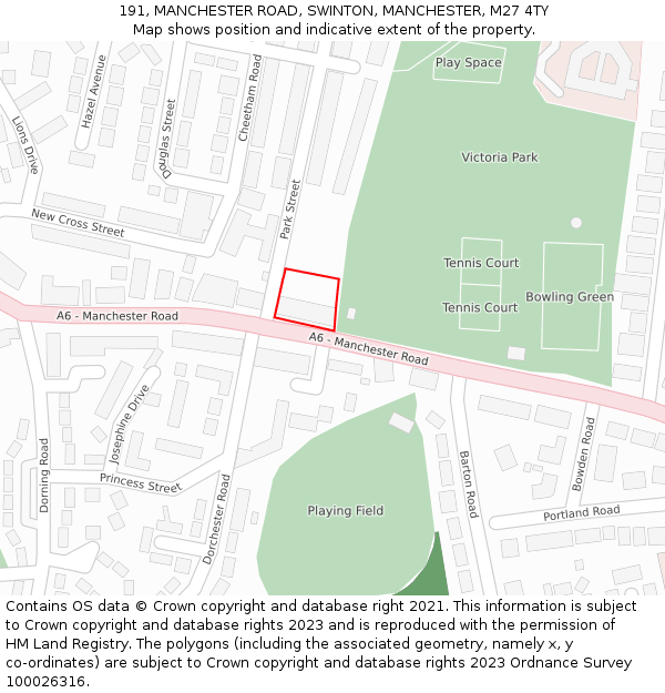 191, MANCHESTER ROAD, SWINTON, MANCHESTER, M27 4TY: Location map and indicative extent of plot