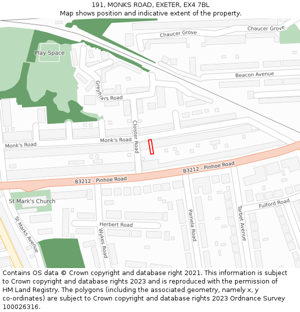 191, MONKS ROAD, EXETER, EX4 7BL: Location map and indicative extent of plot
