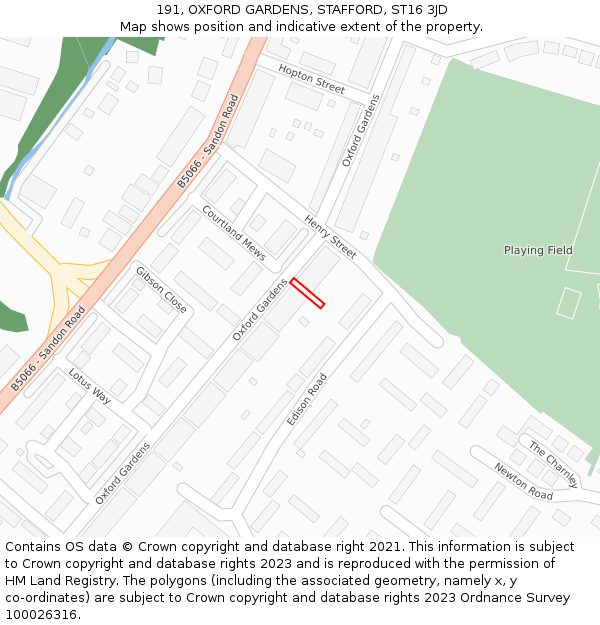 191, OXFORD GARDENS, STAFFORD, ST16 3JD: Location map and indicative extent of plot