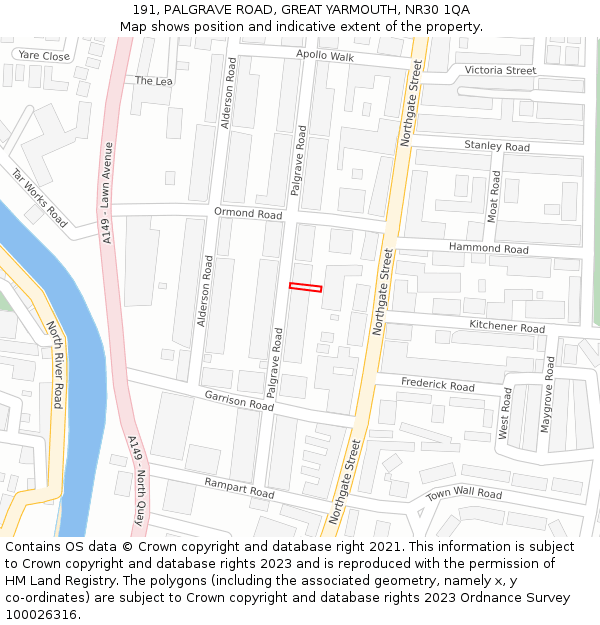 191, PALGRAVE ROAD, GREAT YARMOUTH, NR30 1QA: Location map and indicative extent of plot