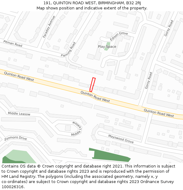 191, QUINTON ROAD WEST, BIRMINGHAM, B32 2RJ: Location map and indicative extent of plot