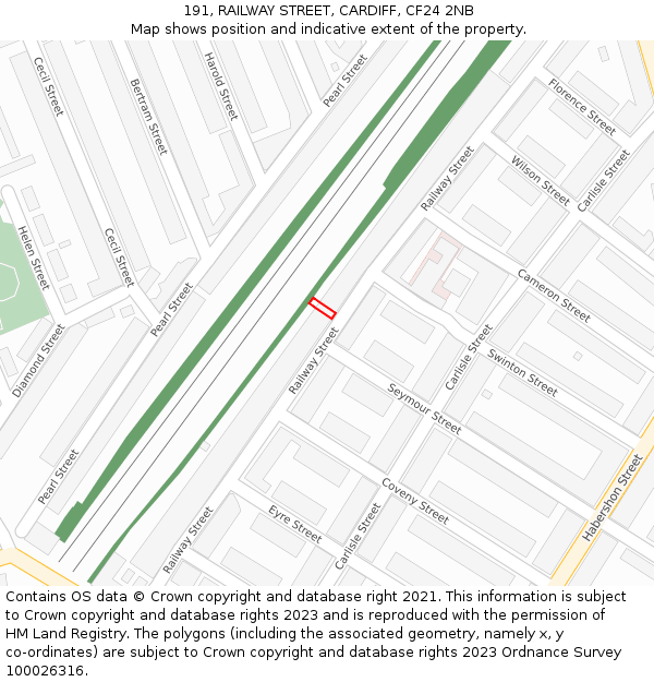 191, RAILWAY STREET, CARDIFF, CF24 2NB: Location map and indicative extent of plot