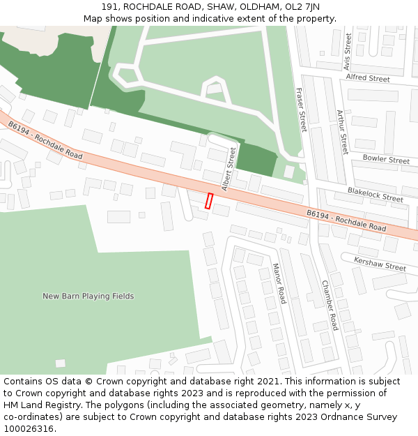 191, ROCHDALE ROAD, SHAW, OLDHAM, OL2 7JN: Location map and indicative extent of plot
