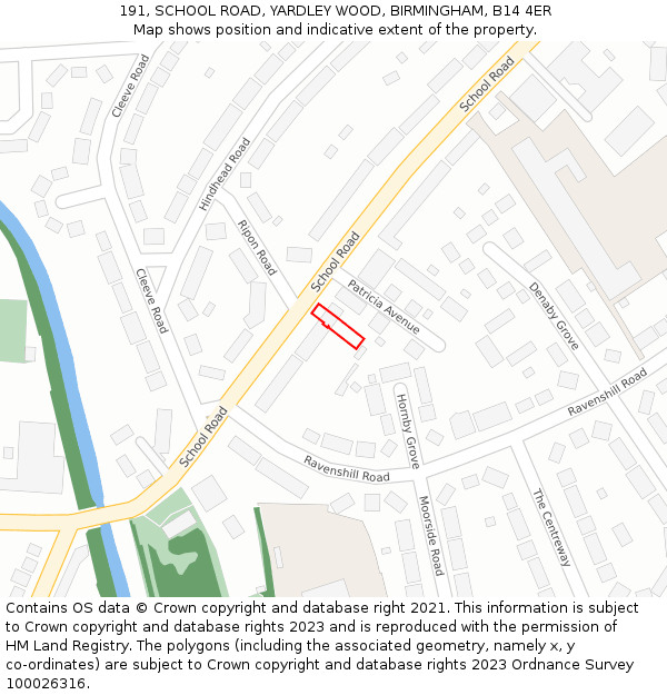 191, SCHOOL ROAD, YARDLEY WOOD, BIRMINGHAM, B14 4ER: Location map and indicative extent of plot