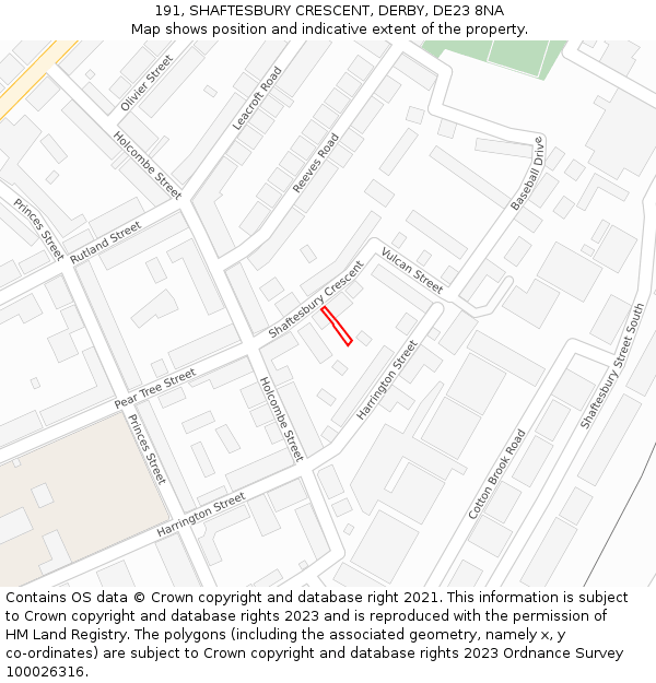 191, SHAFTESBURY CRESCENT, DERBY, DE23 8NA: Location map and indicative extent of plot