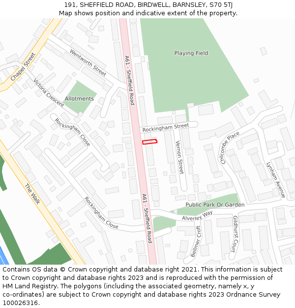 191, SHEFFIELD ROAD, BIRDWELL, BARNSLEY, S70 5TJ: Location map and indicative extent of plot