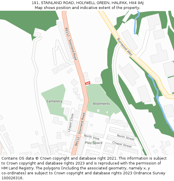 191, STAINLAND ROAD, HOLYWELL GREEN, HALIFAX, HX4 9AJ: Location map and indicative extent of plot