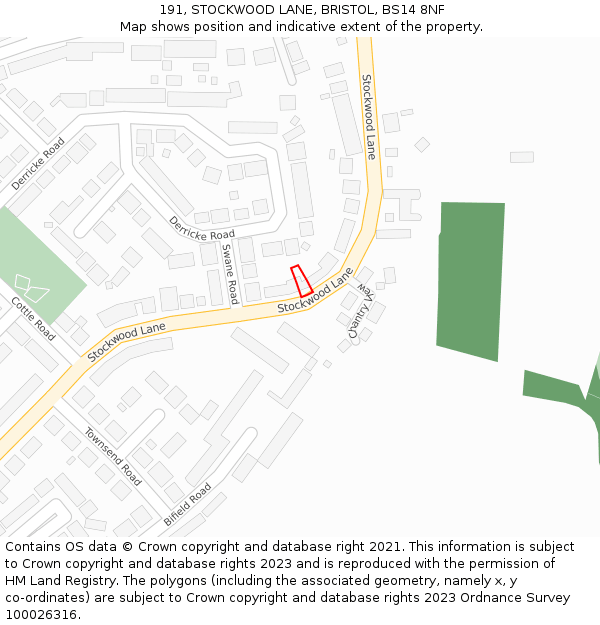 191, STOCKWOOD LANE, BRISTOL, BS14 8NF: Location map and indicative extent of plot