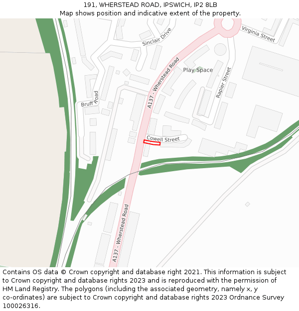 191, WHERSTEAD ROAD, IPSWICH, IP2 8LB: Location map and indicative extent of plot