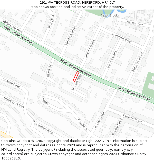 191, WHITECROSS ROAD, HEREFORD, HR4 0LT: Location map and indicative extent of plot