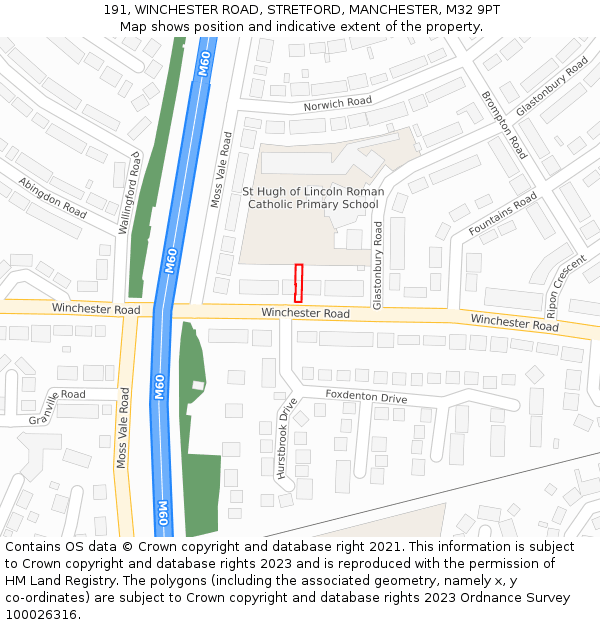 191, WINCHESTER ROAD, STRETFORD, MANCHESTER, M32 9PT: Location map and indicative extent of plot