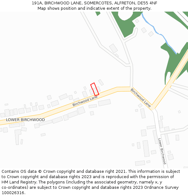 191A, BIRCHWOOD LANE, SOMERCOTES, ALFRETON, DE55 4NF: Location map and indicative extent of plot