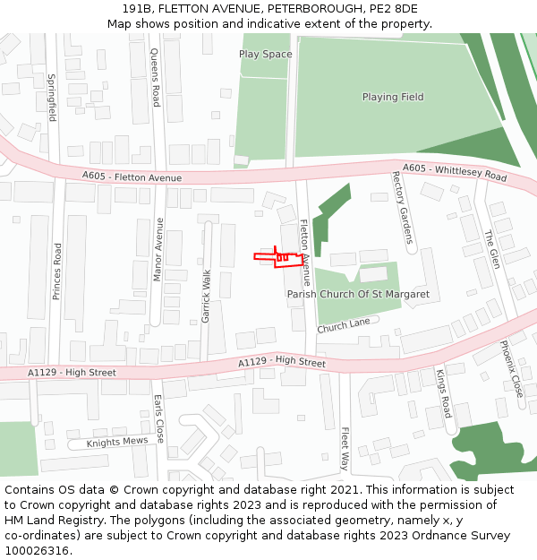 191B, FLETTON AVENUE, PETERBOROUGH, PE2 8DE: Location map and indicative extent of plot