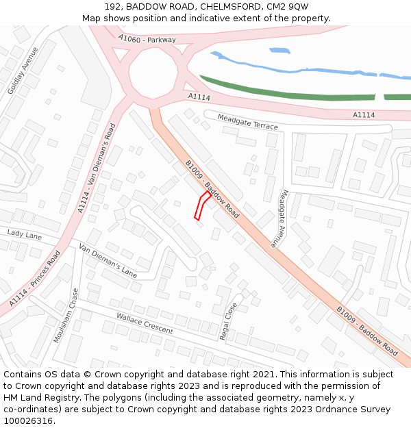 192, BADDOW ROAD, CHELMSFORD, CM2 9QW: Location map and indicative extent of plot