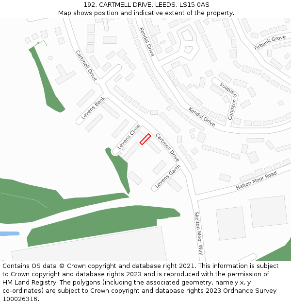 192, CARTMELL DRIVE, LEEDS, LS15 0AS: Location map and indicative extent of plot