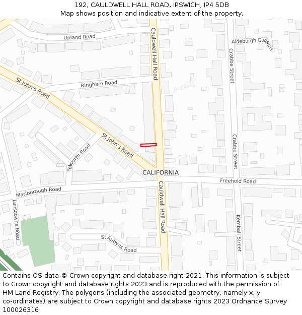 192, CAULDWELL HALL ROAD, IPSWICH, IP4 5DB: Location map and indicative extent of plot