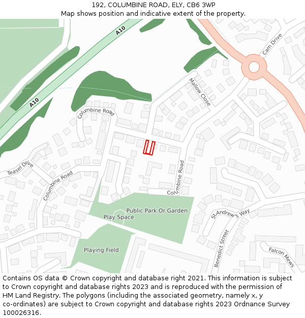 192, COLUMBINE ROAD, ELY, CB6 3WP: Location map and indicative extent of plot