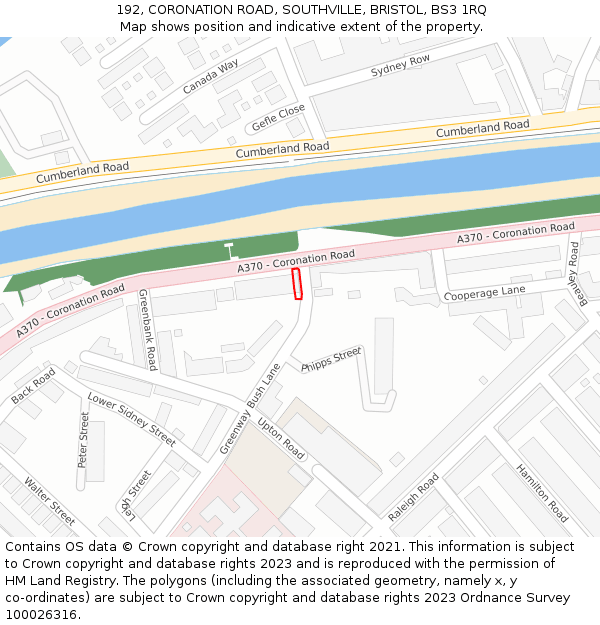 192, CORONATION ROAD, SOUTHVILLE, BRISTOL, BS3 1RQ: Location map and indicative extent of plot