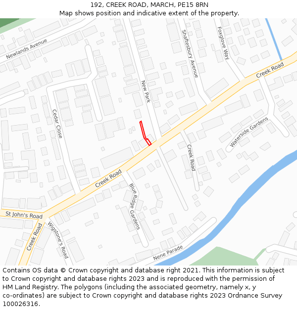 192, CREEK ROAD, MARCH, PE15 8RN: Location map and indicative extent of plot