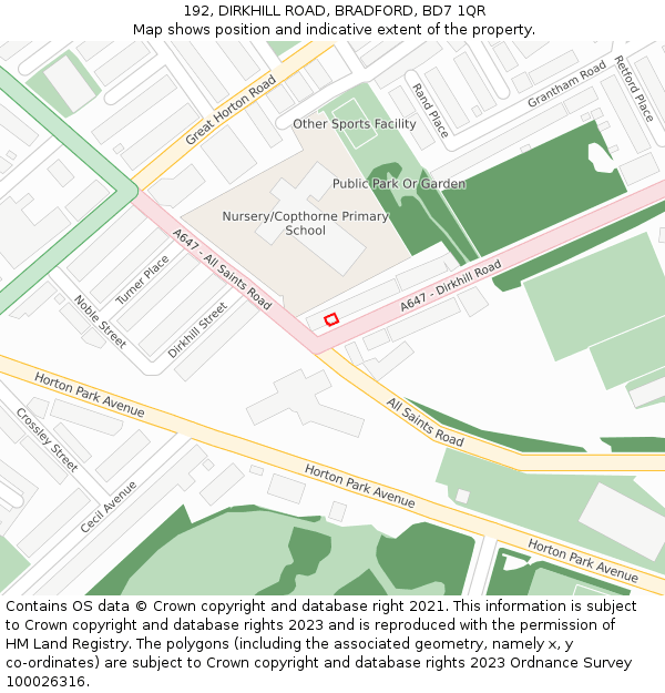 192, DIRKHILL ROAD, BRADFORD, BD7 1QR: Location map and indicative extent of plot