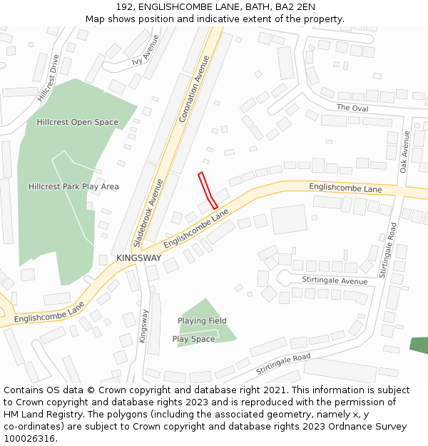 192, ENGLISHCOMBE LANE, BATH, BA2 2EN: Location map and indicative extent of plot