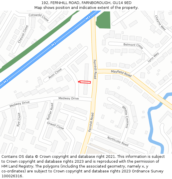 192, FERNHILL ROAD, FARNBOROUGH, GU14 9ED: Location map and indicative extent of plot